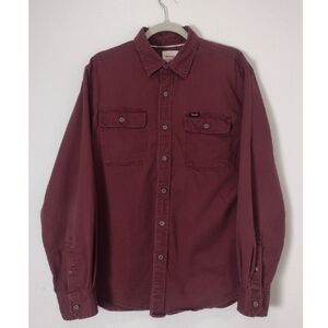 Wrangler Maroon Red Stretch Cotton Long Sleeve Utility Button Down Shirt Size L